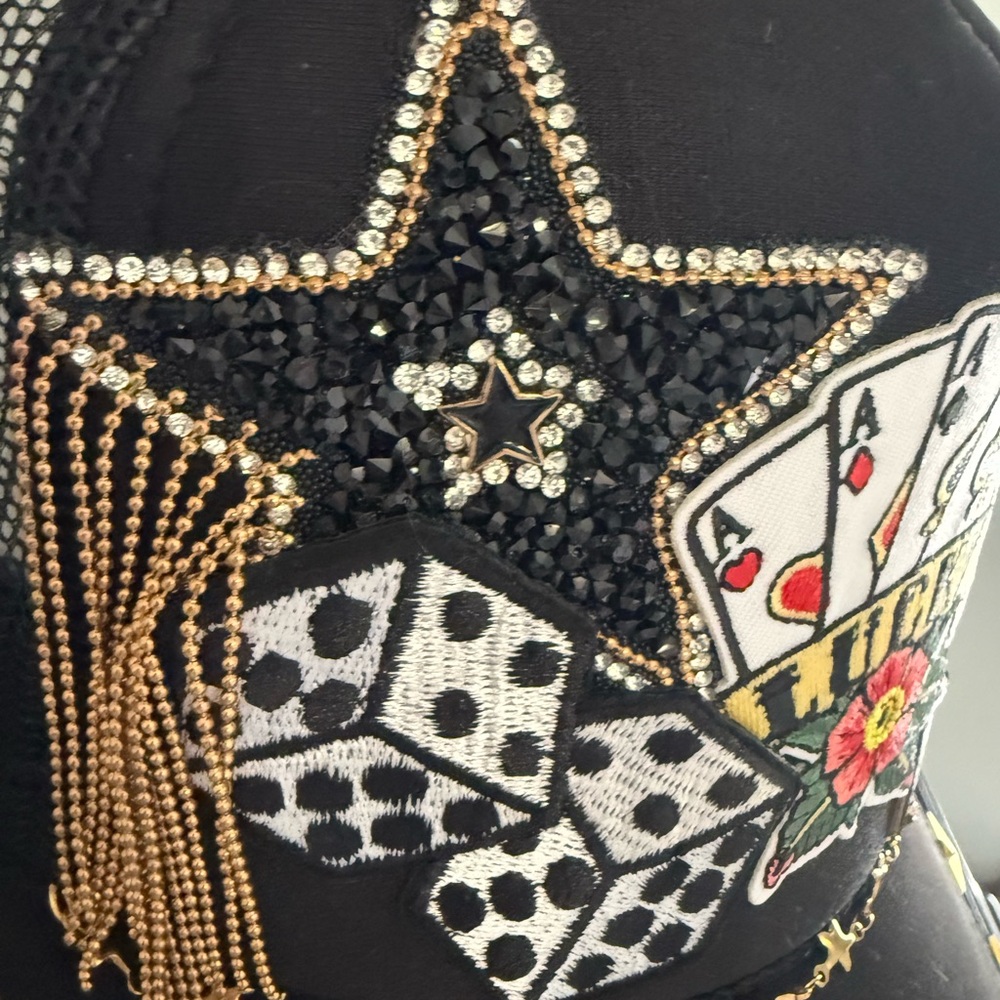 Custom Made Black Cap with Embroidered Patches *NEW WITHOUT TAGS* - Picture 11 of 16